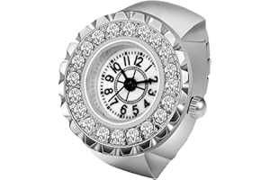 Lancardo Ring Watch for Women and Men - Analog Quartz With Arabic Numerals Dial, Elastic Band, Bling Rhinestone Colorful Stretch Band Finger