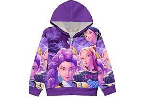 FQZWONG Girls Zip Up Hoodies K-Pop Singer Long Sleeve Sweatshirts Demon Graphic Print Pullover Fall Jackets Coat with Pockets
