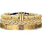 WFYOU 3PCS Stainless Steel Imperial Crown Bracelets for Men Gold Roman Numeral Bangle Bracelet Adjustable Cuff Bracelet Mens Luxury Jewelry Gifts
