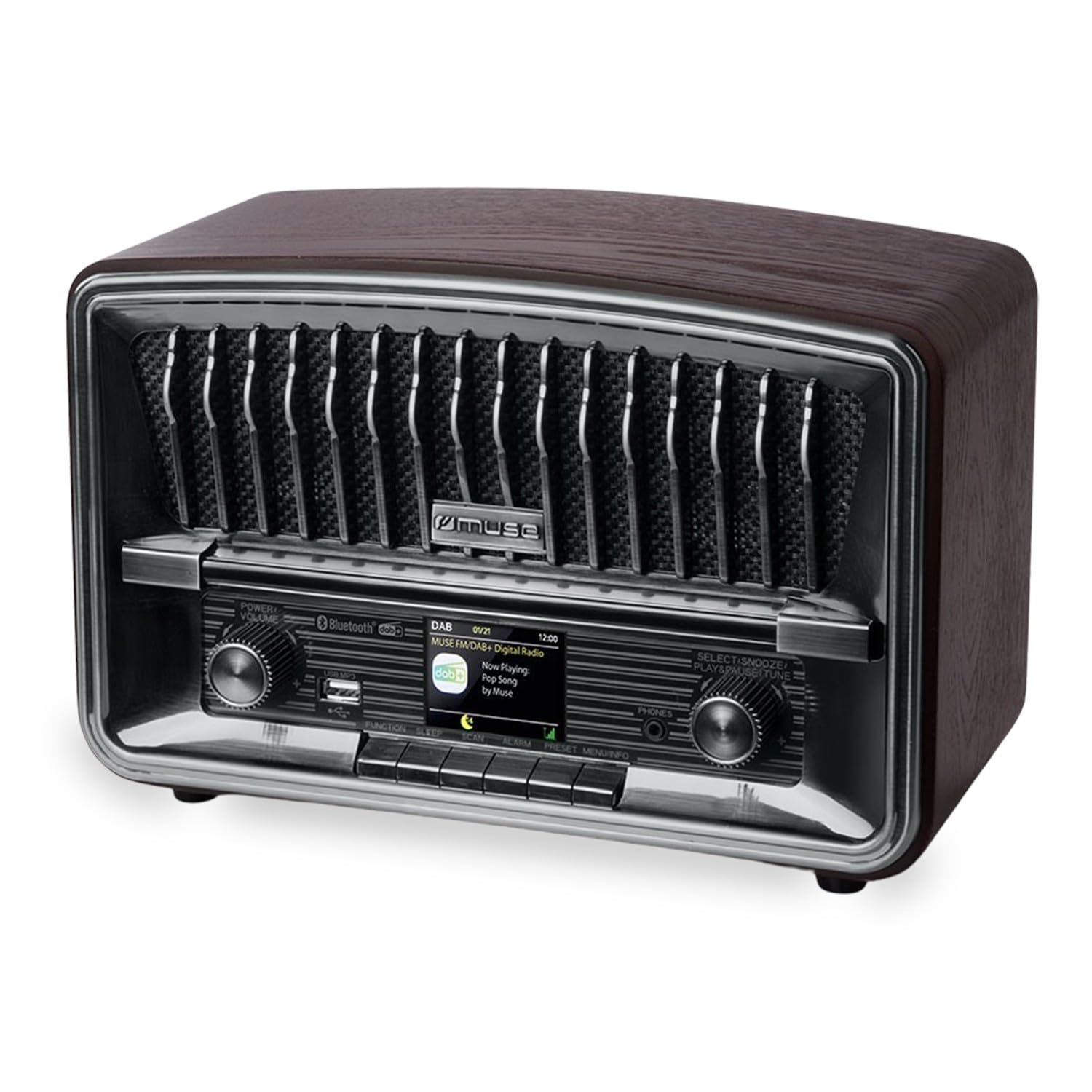 Muse Digital Radio, DAB+ FM, Clock Radio Dual Alarm,(M-135 DBT) LCD Display, 2 x 5 watts, Snooze Sleep Function, USB AUX-IN Phone jack, Dark Grey,