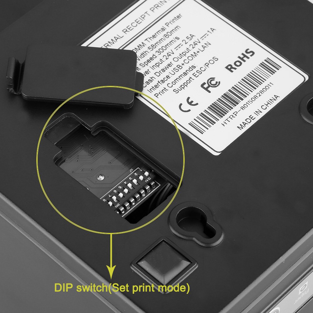 Imprimante Thermique de Reçu 300mm/s 80mm EXCELVAN AUTO-CUT USB COM Internet（100M）Ethernet Port série Andriod＆IOS Windows＆Linux Support Noir