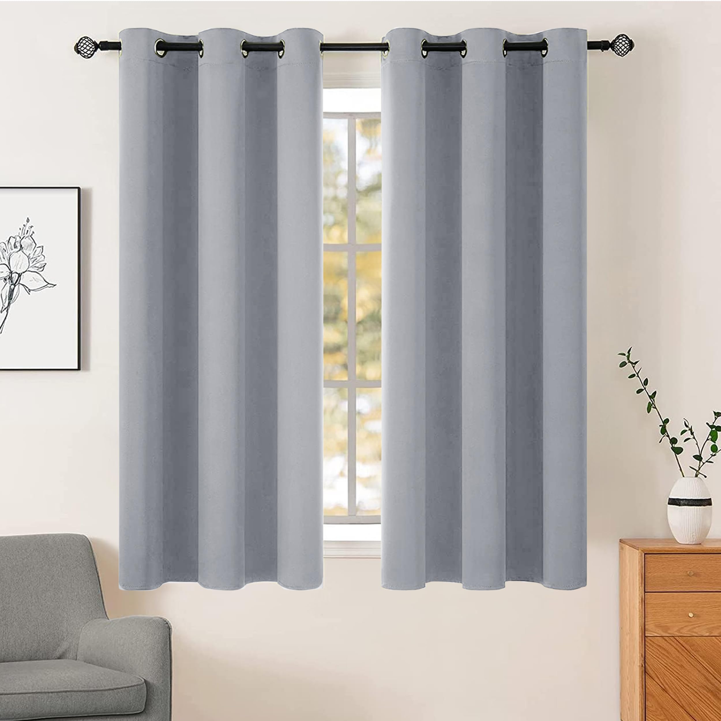 AR Ware Silver Blackout Curtains - 2 Panels Drapes Eyelet Thermal Curtains for Living Room and Bedroom - Energy Saving - Soundproof lightweight curtains (46 x 54 inches)