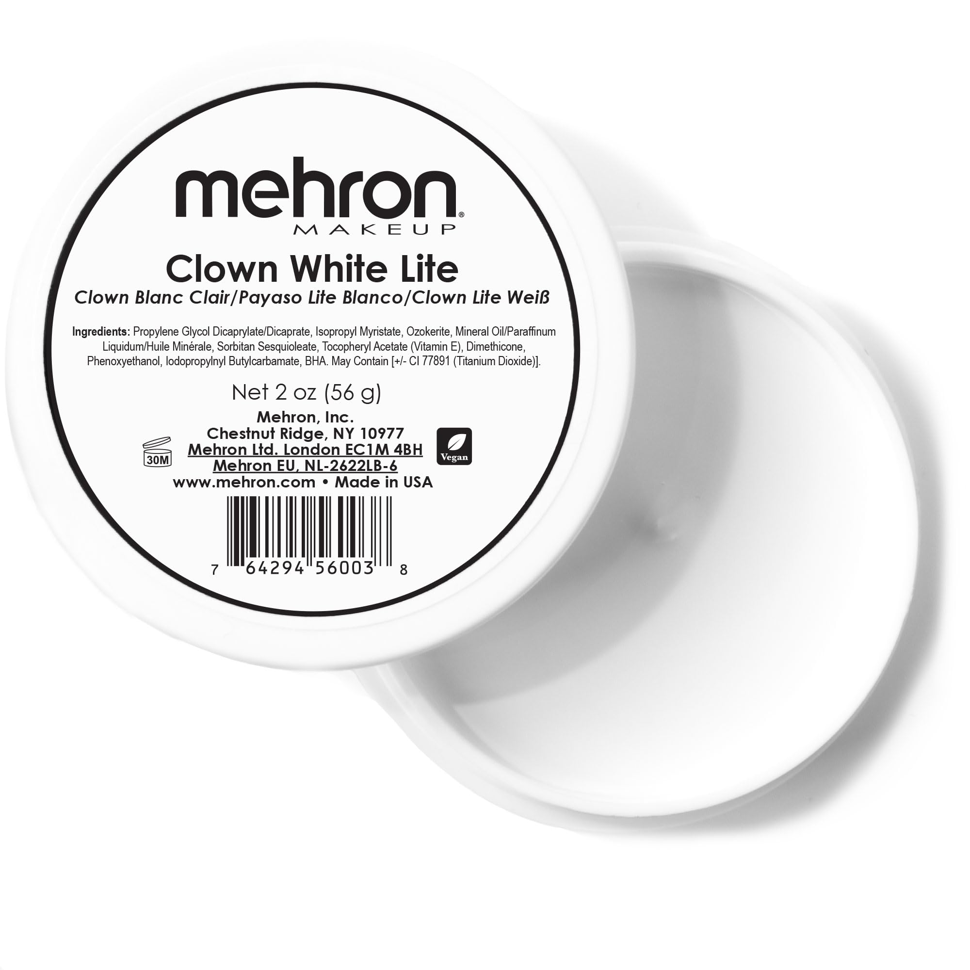 Mehron Makeup Clown White Lite | Professional Face Paint & Body Paint | White Cream Face Paint for Clown Makeup, Stage, Film, Cosplay, Mime, & Halloween 2 oz (56g)