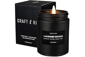 Craft & Kin Scented Soy Candle | Premium Lavender Woods Scented Candles for Men | Long Lasting Candle with 45 Hour Burn Time,