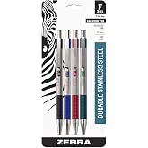 Zebra Pen F-301 Retractable Ballpoint 0.7mm Assorted 9-Pack - Stainless Steel Barrel, Non-Slip Grip, Refillable