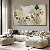 Abstract Canvas Wall Art Gold Circle Painting Green Artwork Framed Wall Prints 29"x 58" Office Wall Decor Colorful Pictures for Living Room Bedroom