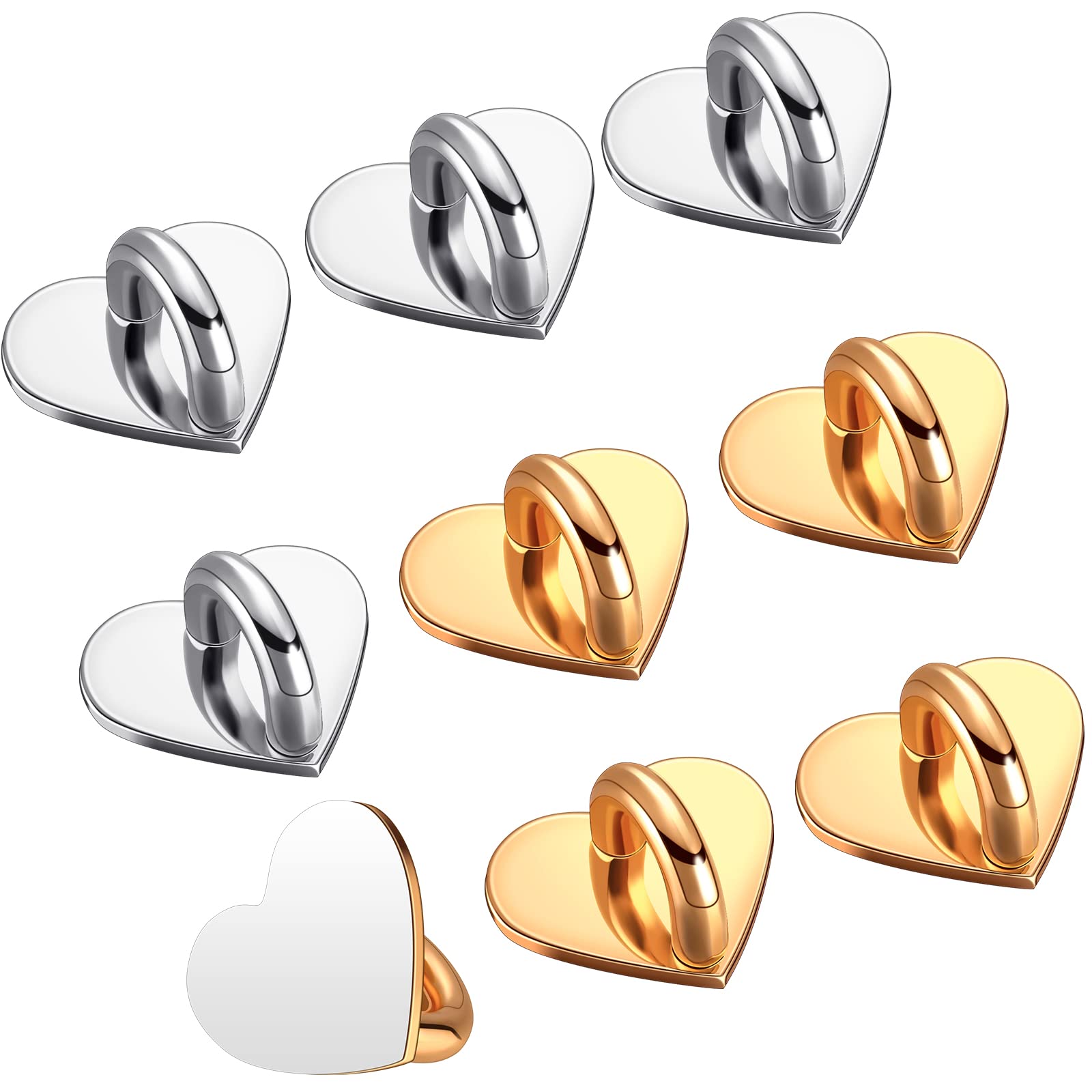 Moxweyeni 8 Pcs Cell Phone Finger Ring Adhesive Metal Phone Finger Grip Loop Stand Heart Grip Holder Charm Hook for DIY Hanging Supplies