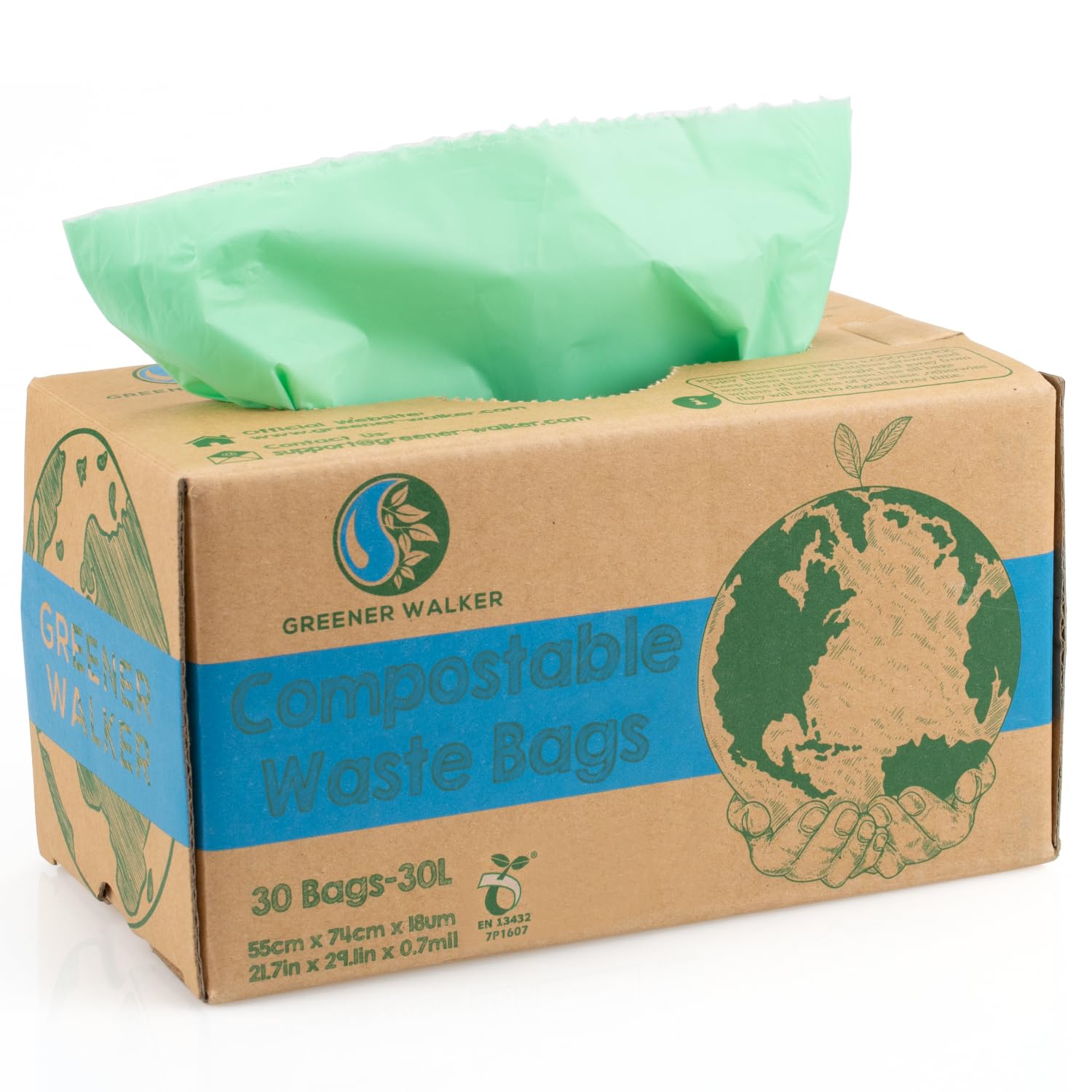 Greener Walker 30L-30Bags 100% Compostable Biodegradable Bin Liners 6L/10L/30L Food Waste Bags with EN13432 Certificate Caddy Kitchen Bin Liners