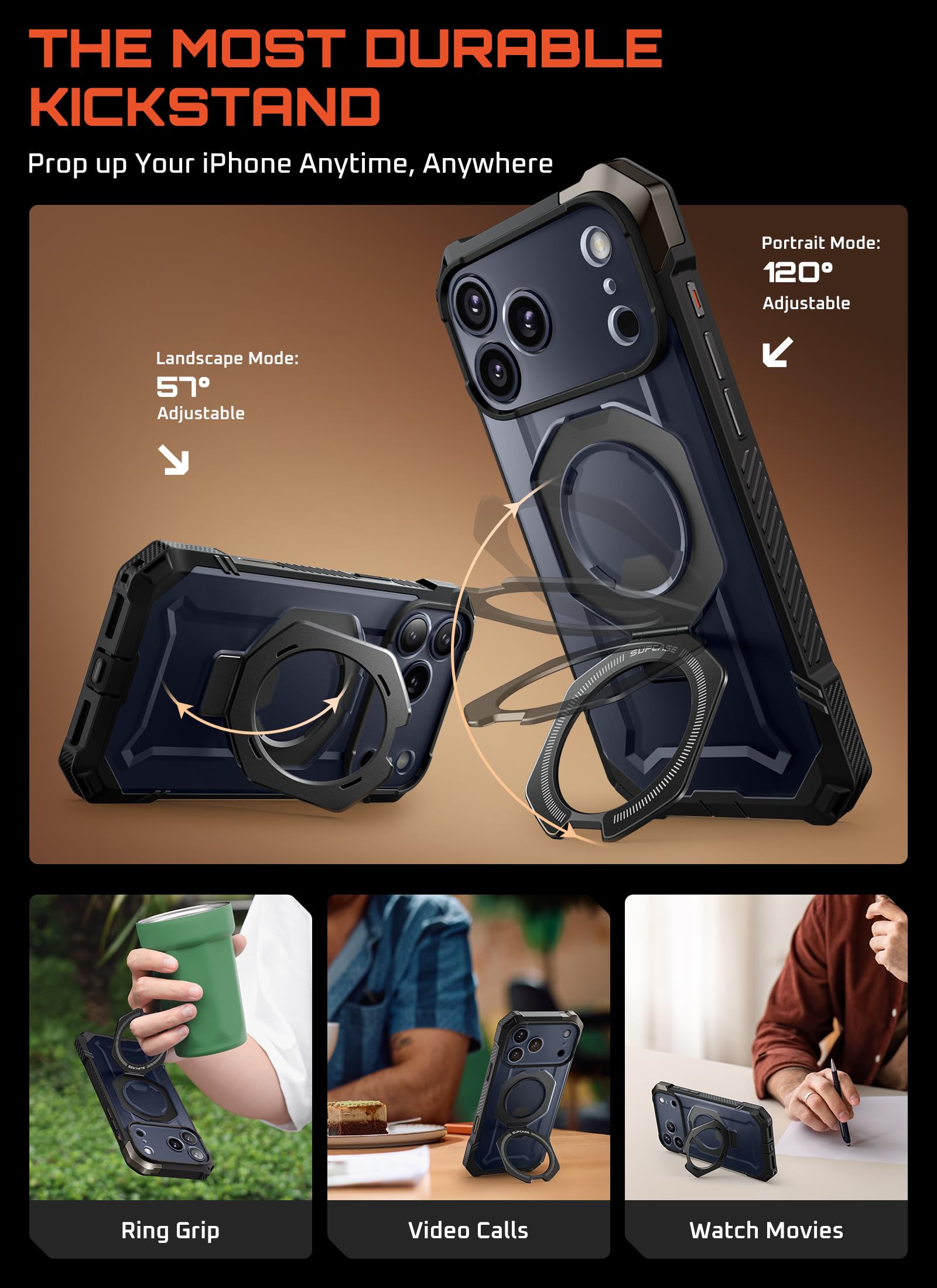 SUPCASE for iPhone 17 Pro Max Case with Kickstand (Unicorn Beetle Grip), [Camera Control Cover] [Compatible with MagSafe] [Military-Grade Drop Protection] Heavy Duty Magnetic Phone Case, Black