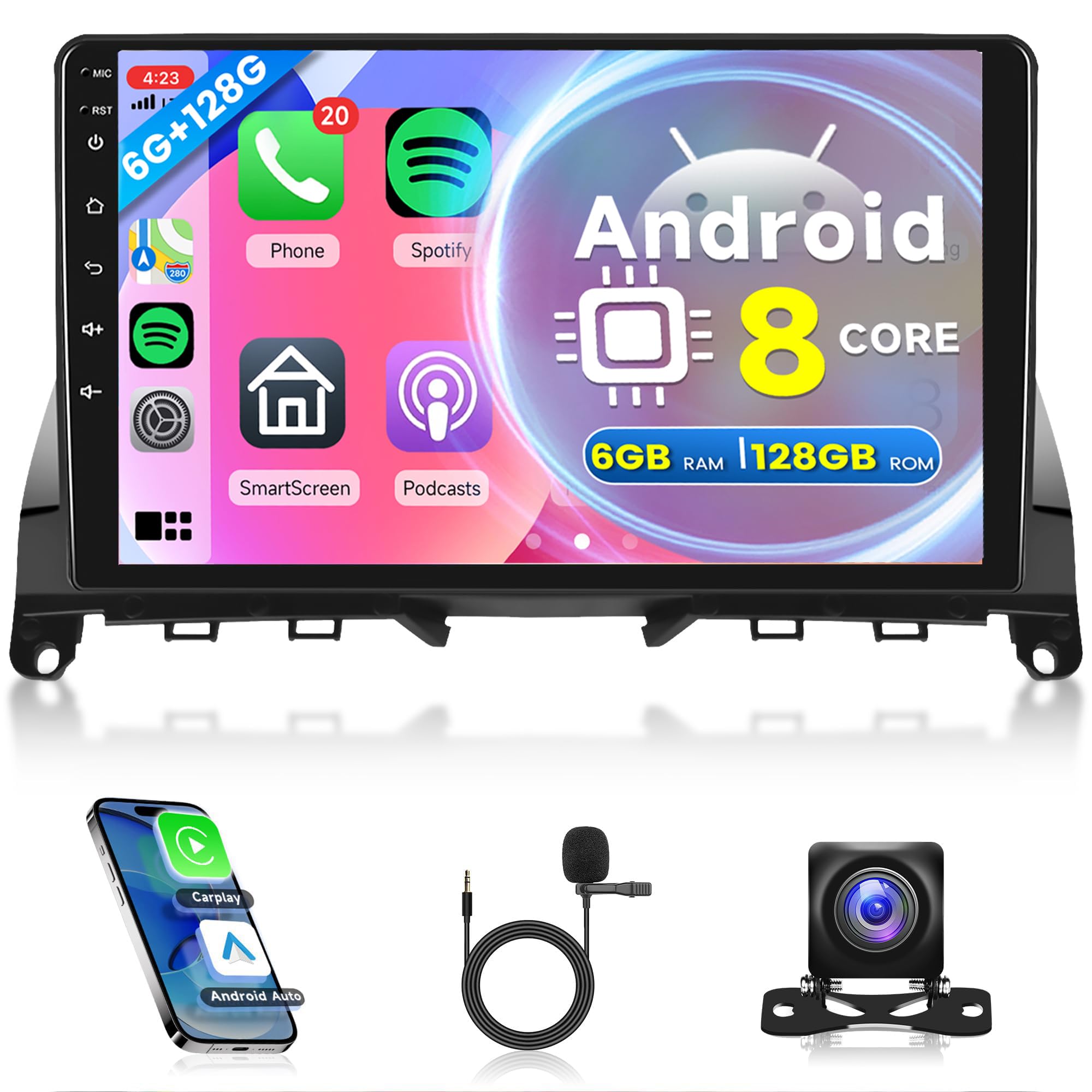 Photo 1 of 8Core 6G+128G Android Car Radio Stereo Wireless Carplay Android auto for Mercedes Benz C-Class C180 C200 C230 C250 C300 C350 W204 S204 2006-2011, Rimoody 9'' Touchscreen 59-UI Themes DSP GPS WiFi