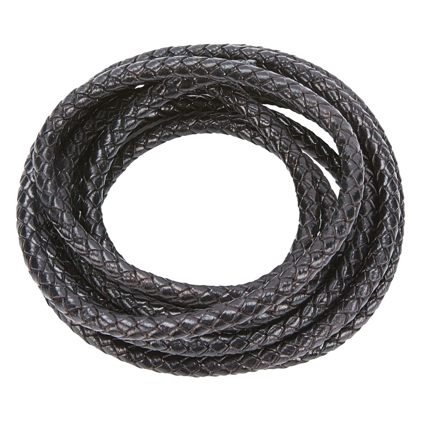 PH PandaHall Braided Genuine Leather Cord for Bracelet Necklace Making, Black, 6mm, 2m/bag