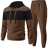 UOUA Mens Tracksuit 2 Piece Hoodie & Sweatpants Set Waffle Jacquard Sweatsuit Outfits Casual Jogging Suits