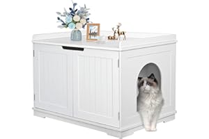 Pet Republic Hidden Cat Litter Box Enclosure Cat Litter Box Furniture Washroom House Table Nightstand (White)