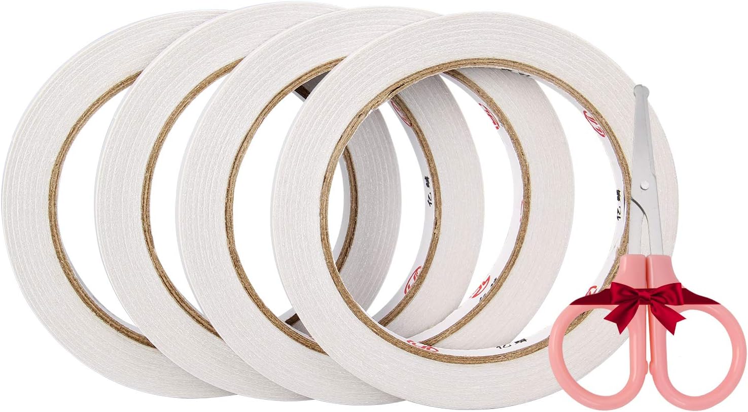 Zenzus 7mm x 21m Double Sided Tape, 4 Rolls with Gift Scissors
