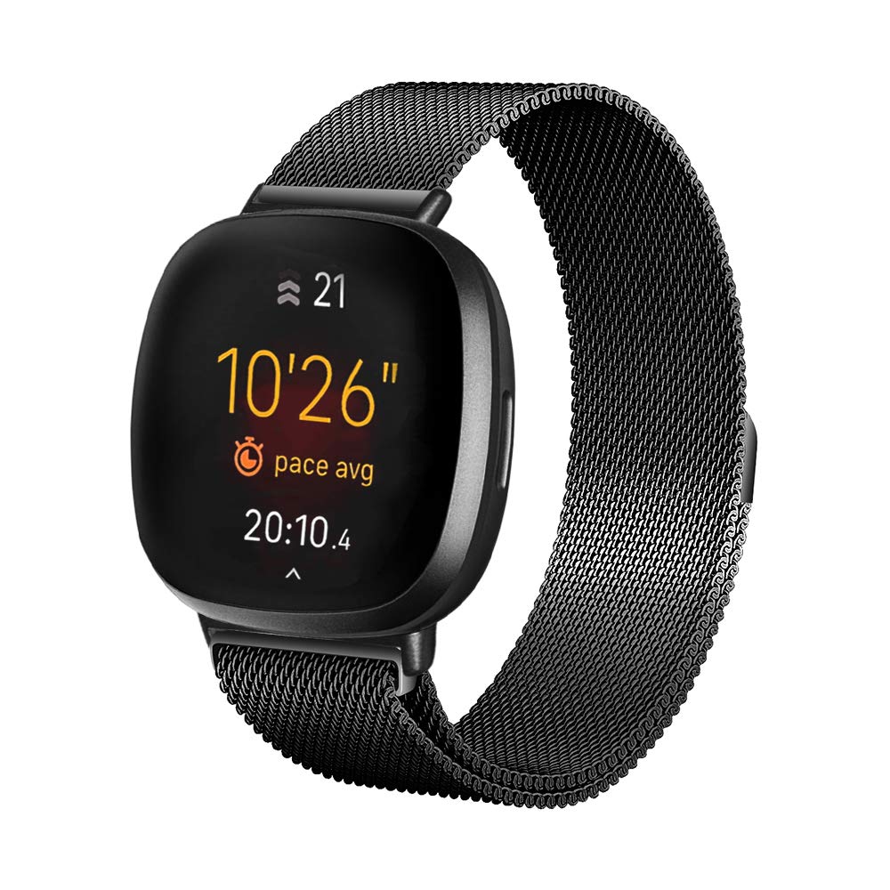 Moydolo Compatible with Fitbit Versa 3/4 Bands Women Men, Stainless Steel Metal Replacement Mesh Straps for Fitbit Sense 2/1 Bands, Adjustable Magnetic Lock Loop for Fitbit Versa 4 3 Sense 2 1 Straps