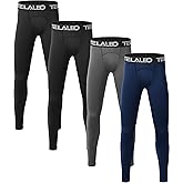 TELALEO 1/2/3/4 Pack Boys' Youth Compression Leggings Pants Tights Athletic Base Layer for Running Hockey Basketball