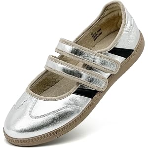 Mary Jane Shoes for Women, Breathable Lightweight Casual Flats Sneakers PU Leather Non-Slip Memory Foam Comfortable Slip On D