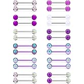 Cisyozi 16G 14G Nipple Piercing Jewelry Tongue Rings Hypoallergenic 316L Surgical Steel Nipple Tongue Barbells Piercing Jewelry for Women Men Shining and Cute 12 Pairs