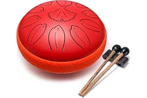 Lronbird Steel Tongue Drum Percussion, 6 Inch 11 Notes Musical Instruments, Music Gifts for Family Friends (Red)