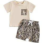 Yoawdats Toddler Baby Boy Summer Outfits Camo Print Short Sleeves T-Shirt+Elastic Camouflage Shorts Set Duck Hunting Clothes