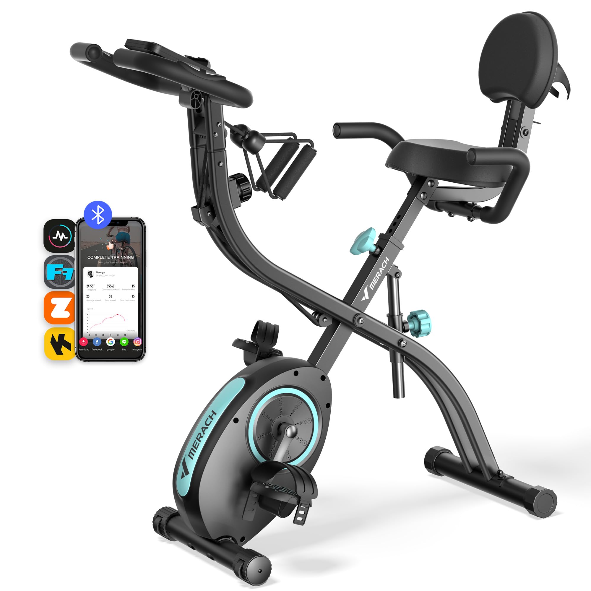 Photo 1 of MERACH Folding Exercise Bike, Foldable Stationary Bikes for Home, 4 in 1 Upright Indoor Cycling Bike with 16-Level Magnetic Resistance, 300LBS Capacity X Bike with Exclusive APP