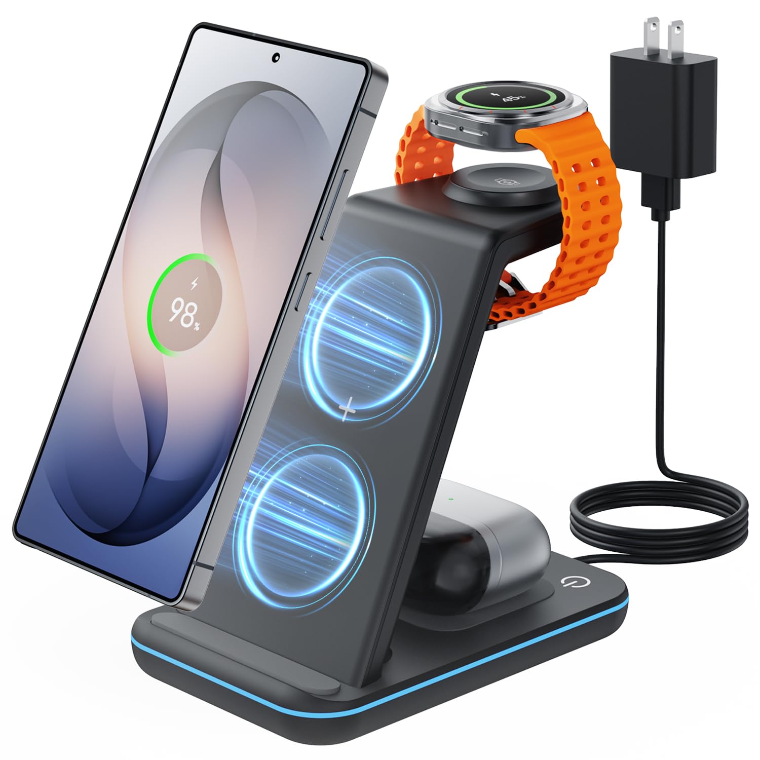 Wireless Charger for Samsung&Android: JoyGeek 3 in 1 Charging Station for S26/S25/S24/S23/S22/S21/S20/Note20/Z Fold&Flip, Galaxy Watch8/7/6/5/4/3/Active2/1, Buds 3 Pro