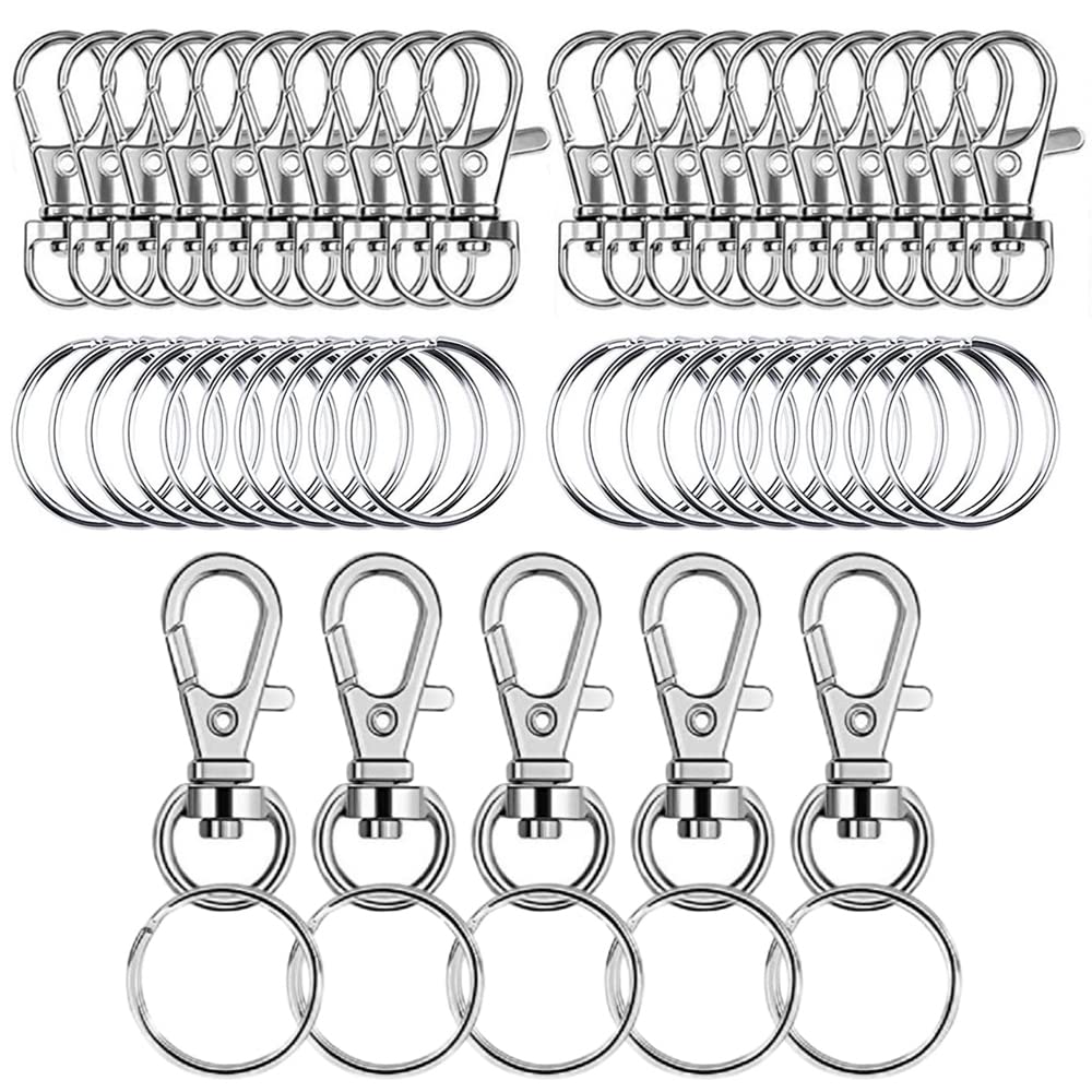 25個セット キーホルダー金具 二重リング キーホルダー 回転フック ワンタッチで取り外し 平キーリング 2連リング付き キーホルダー キーリング DIY用 手芸用品 シルバーカラー の商品画像