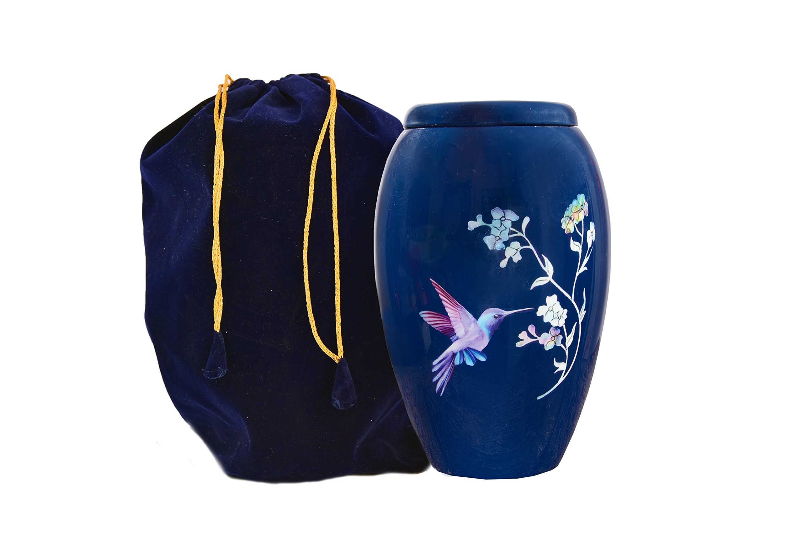 HLC Lovely Blue Humming Bird Adult Cremation Urn - Handcrafted, Affordable (200 lbs - 10.5 x 6 “)