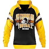 Geneisteck Womens City Classic Football Fans V Neck Soft & Warm Sweatshirt Hoodie Pollover - Black & Yellow