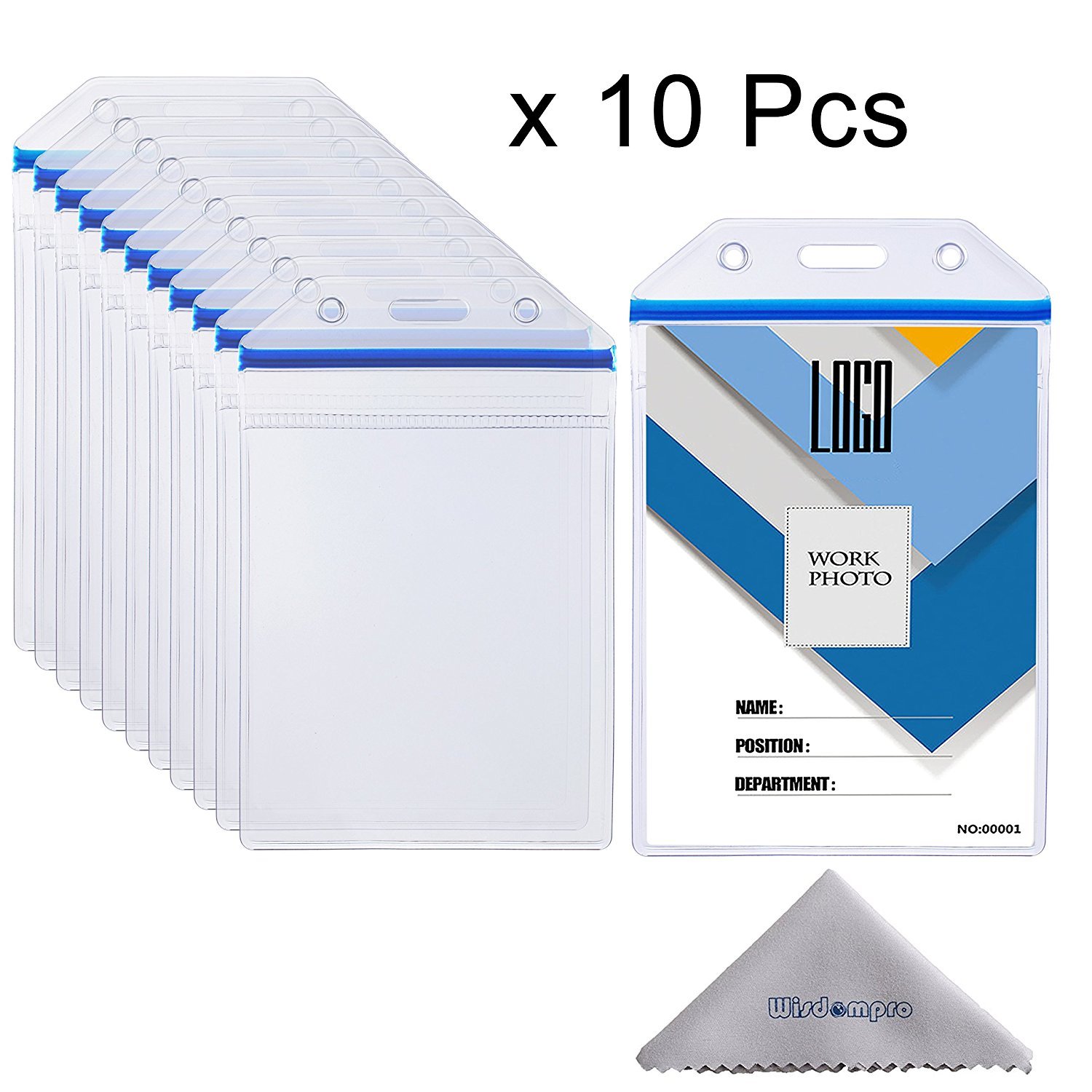 Wisdompro 10 Pack Vertical Clear Heavy Duty Vinyl Badge Holder with