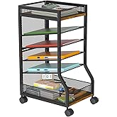keomaisyto 6-Tier Standing File Organizer for Office Organization, Under Desk File Holder with Sliding Mesh Paper Letter Trays, Slim Rolling File Cart with Wheels for Home/Office/Study
