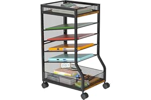 keomaisyto 6-Tier Standing File Organizer for Office Organization, Under Desk File Holder with Sliding Mesh Paper Letter Trays, Slim Rolling File Cart with Wheels for Home/Office/Study