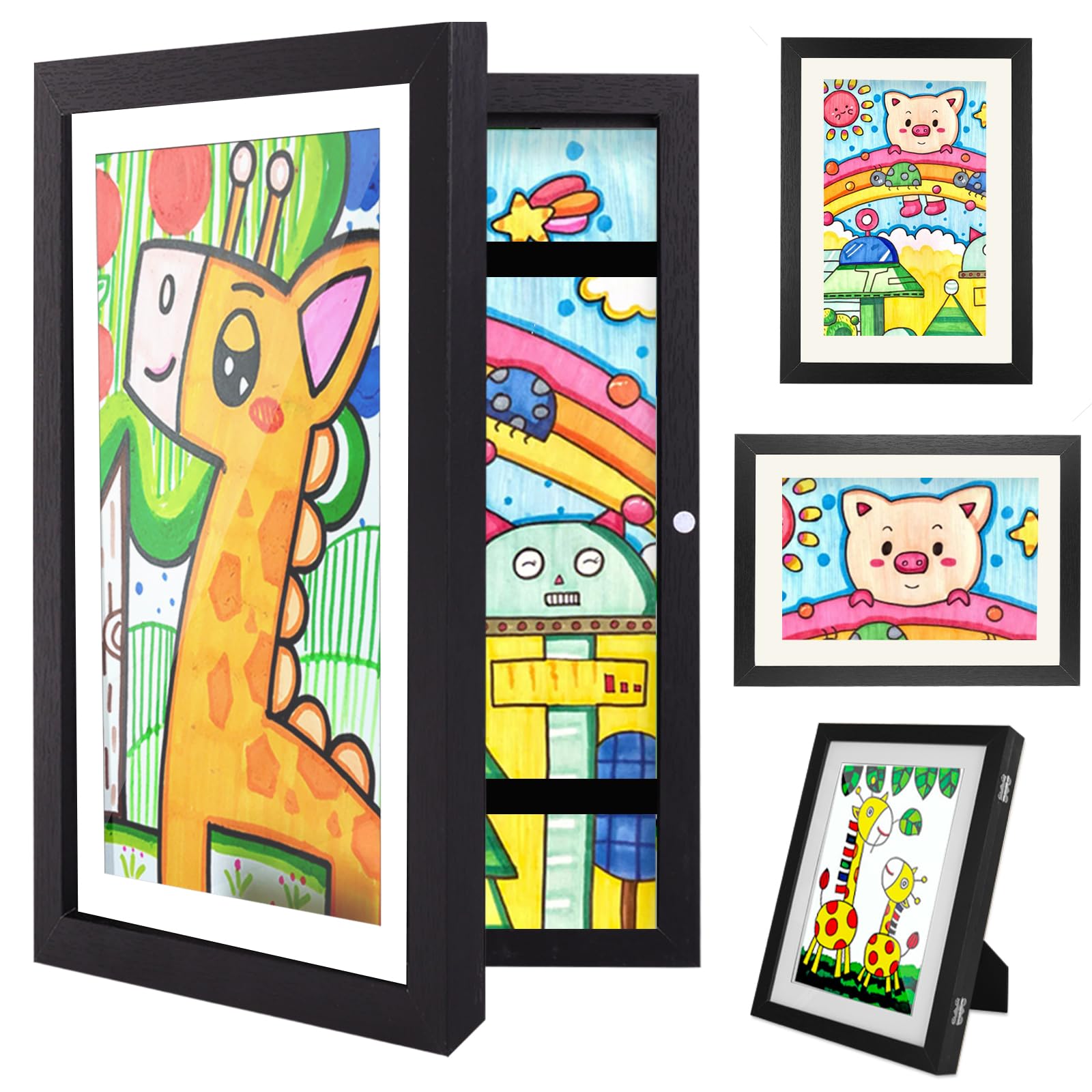 Hipsignal Kids Art Frames, 1 Pack A4 Photo Frame for 150 Pictures, Fillable Front Opening Kids Artwork Display Frame with Mount for Hang or Stand Display Children's Drawings, Art Projects (Black)