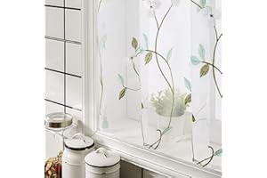 MRTREES Voile Sheer Tier Curtains, Floral Embroidered Kitchen Tiers Rod Pocket, Multi Color Cafe Curtain Tiers Small Half Window Treatment for Bathroom/Bedroom(2 Panels, 30x36 Inches, White)