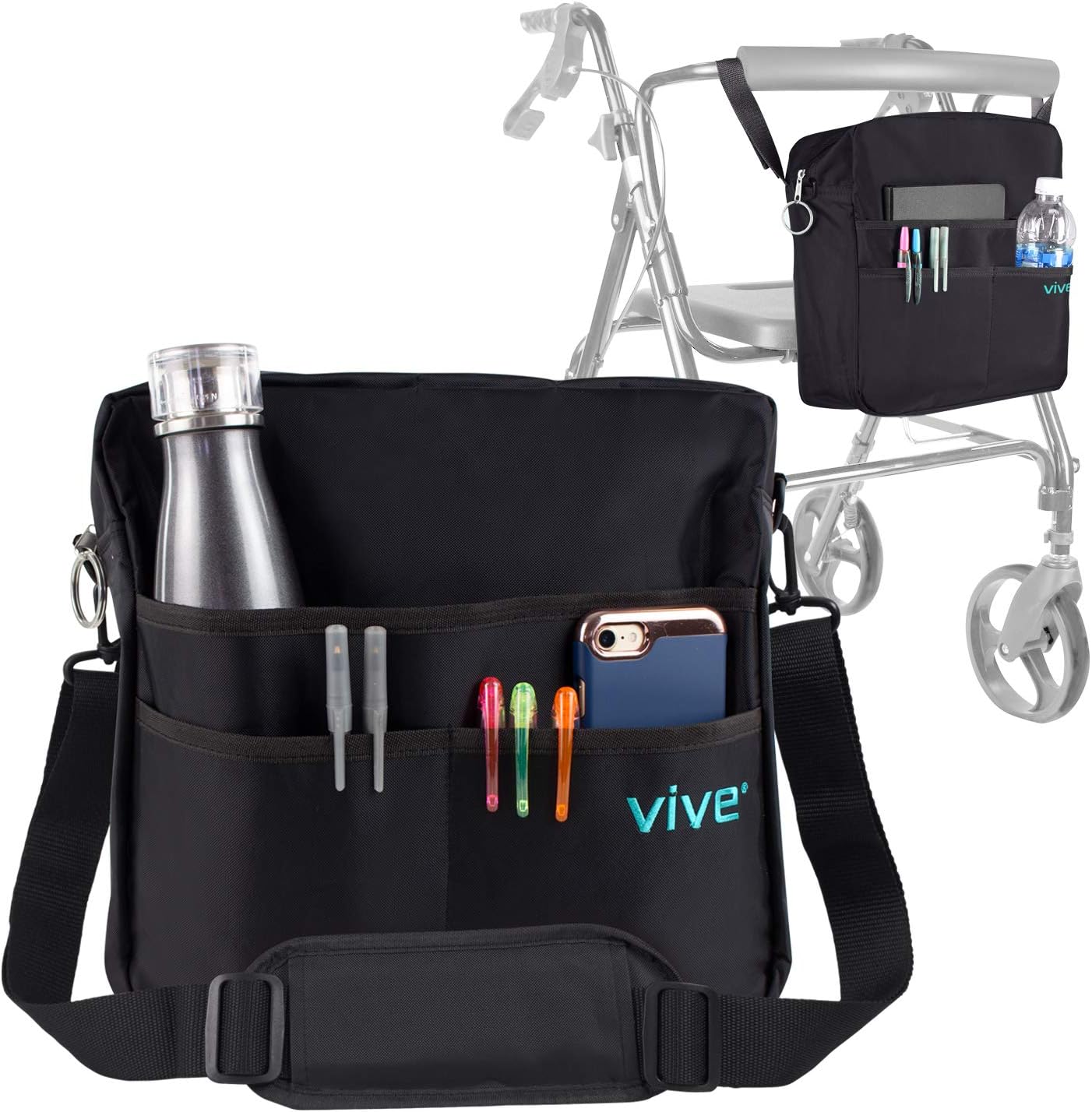 Vive Rollator Bag - Universal Travel Tote for Carrying Accessories on Wheelchair, Rolling Walkers & Transport Chairs - Lightweight Laptop Basket for Handicap, Disabled Medical Mobility Aid Pouch: Health & Personal Care