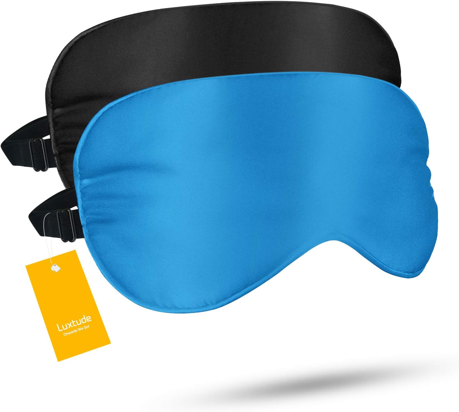 Luxtude 2 Pack Silk Eye Masks for Sleeping Blackout, Natural Mulberry Silk Sleep Masks, Organic Satin Sleeping Mask, Blindfold, Eyemask, Night Masks, Eye Covers, Eye Shades for Women Men, Black&Dblue