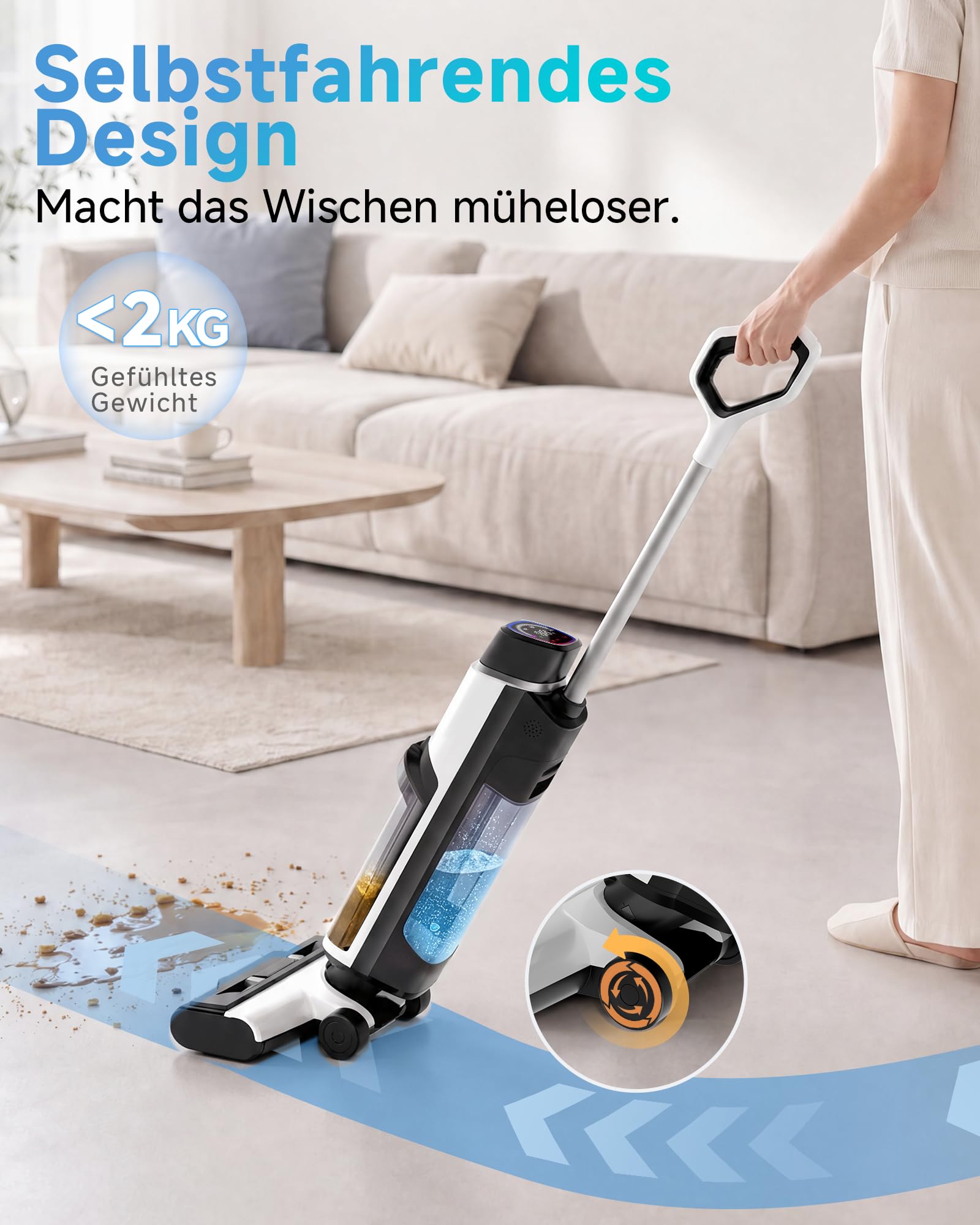 Hearten Nass Trockensauger, 25 kPa, mit Wasserelektrolyseur zur Desinfektion, Selbstreinigung, Sprachansage, Randreinigung, LED-Display, Bürstenloser Motor, Geräuscharm, Haushalte 4