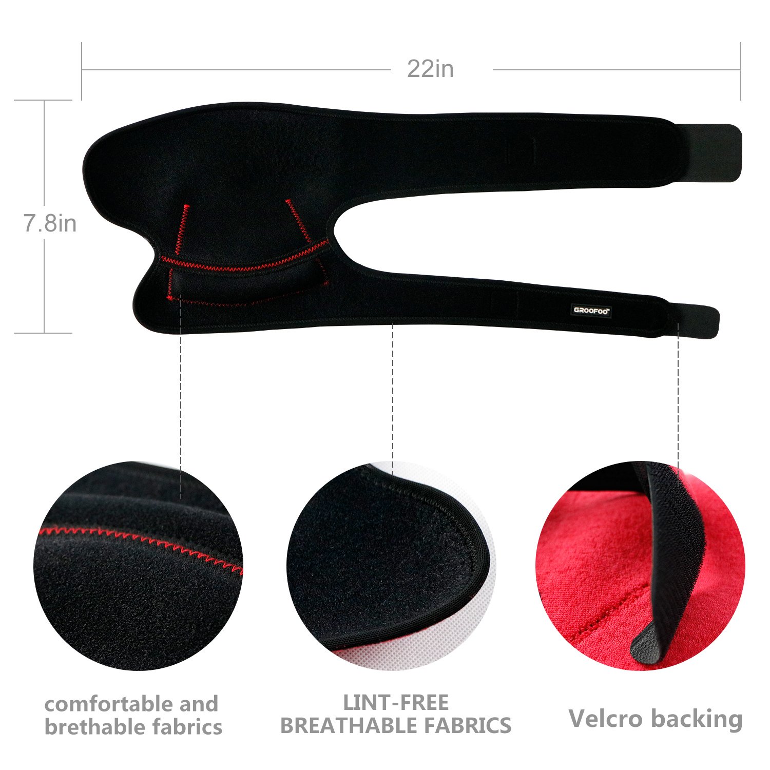 Knee Brace, GROOFOO Patella Knee Brace for Arthritis [Adjustable Knee Brace][Knee Brace Sleeve][Knee Brace Acl Skiing]Ergonomic Arc Design with Lint-free Materials - injured, arthritic knees recovery