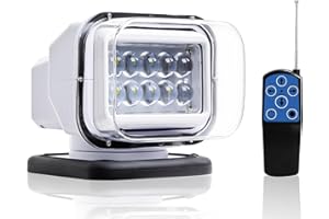 KEENWITS Remote Spot Lights for Trucks, Auto Home-Position 360 Rotating LED Search Light for Truck, Marine Spotlight for Boat 6 Powerful Magnets Built-in (White)