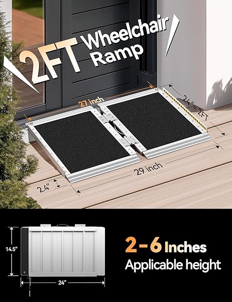 FACHNUO 2 FEET PORTABLE WHEELCHAIR RAMP, NON-SKID ALUMINUM HANDICAP RAMPS WITH HANDLE, FOLDING THRESHOLD WHEEL CHAIR RAMP FOR HOME STEPS, STAIRS, ENTRY, THRESHOLD, DOORWAYS, SCOOTER, 800LBS CAPACITY
