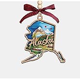 Moonlit93 Alaska State Christmas Wooden Ornament - 2-Layer Laser-Cut Wooden Keepsake - Rustic Holiday Decor & Ideal Travel Gift for Women Men Family & Friends - Alaska Locals Gift