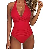 SUUKSESS Women Sexy Tummy Control One Piece Swimsuits Halter Push Up Bathing Suits