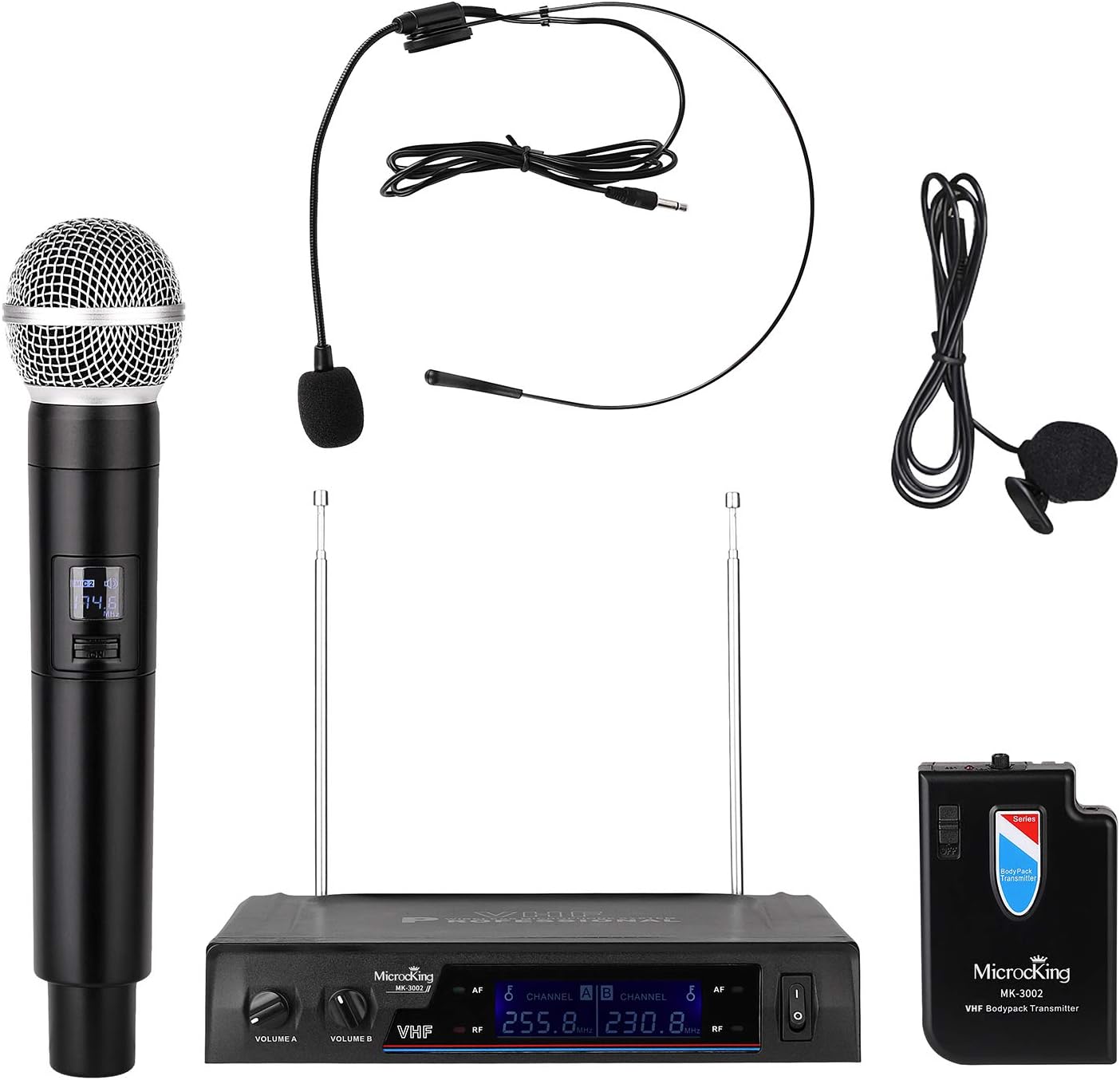 MicrocKing Wireless Microphone System UHF Rechargeable Dynamic Handheld Microphones, for Karaoke, Party, DJ, Church, Wedding, Indoor/Outdoor Activities, 260ft