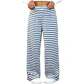 SHENHE Girl's Wide Leg Fold Over Pants Striped High Waist Y2k Loose Casual Preppy Pants