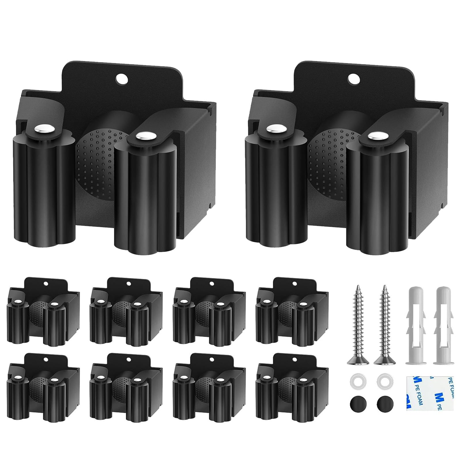 10 Pack Broom Holder Wall Mount, Mop Holder Wall Mounted, Stainless Steel Mop Hanger with Screws, Garden Tool Rack,Wall Mount Utility Rack for Kitchen, Home, Bathroom, Garage Storage(Black)