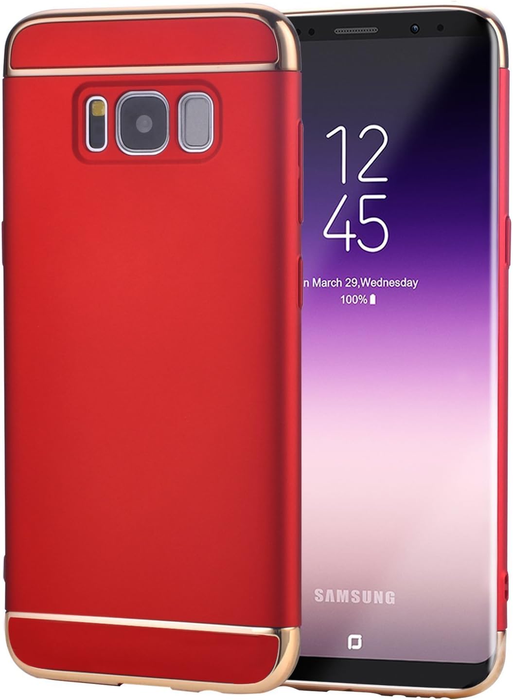 Xelcoy® 3 in 1 (Top + Bottom + Back) Shockproof Dual Layer Electroplated Case Cover for Samsung Galaxy S8 Plus - Red