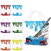 Sweetude 24pcs Clear Art Paint Party Favor Bags PVC Plastic Gift Bags with Handles Artist Party Favor Paint Splatter Pattern for Candy Snack Birthday Baby Shower Supplies