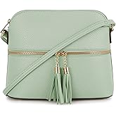 SG SUGU Lunar Lightweight Medium Dome Crossbody Bag Shoulder Bag with Tassel | Zipper Pocket | Adjustable Strap