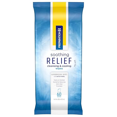 Preparation H Soothing Relief Cleansing & Cooling Wipes, Aloe and Witch Hazel Wipes for Butt Itch Relief - 60 Count