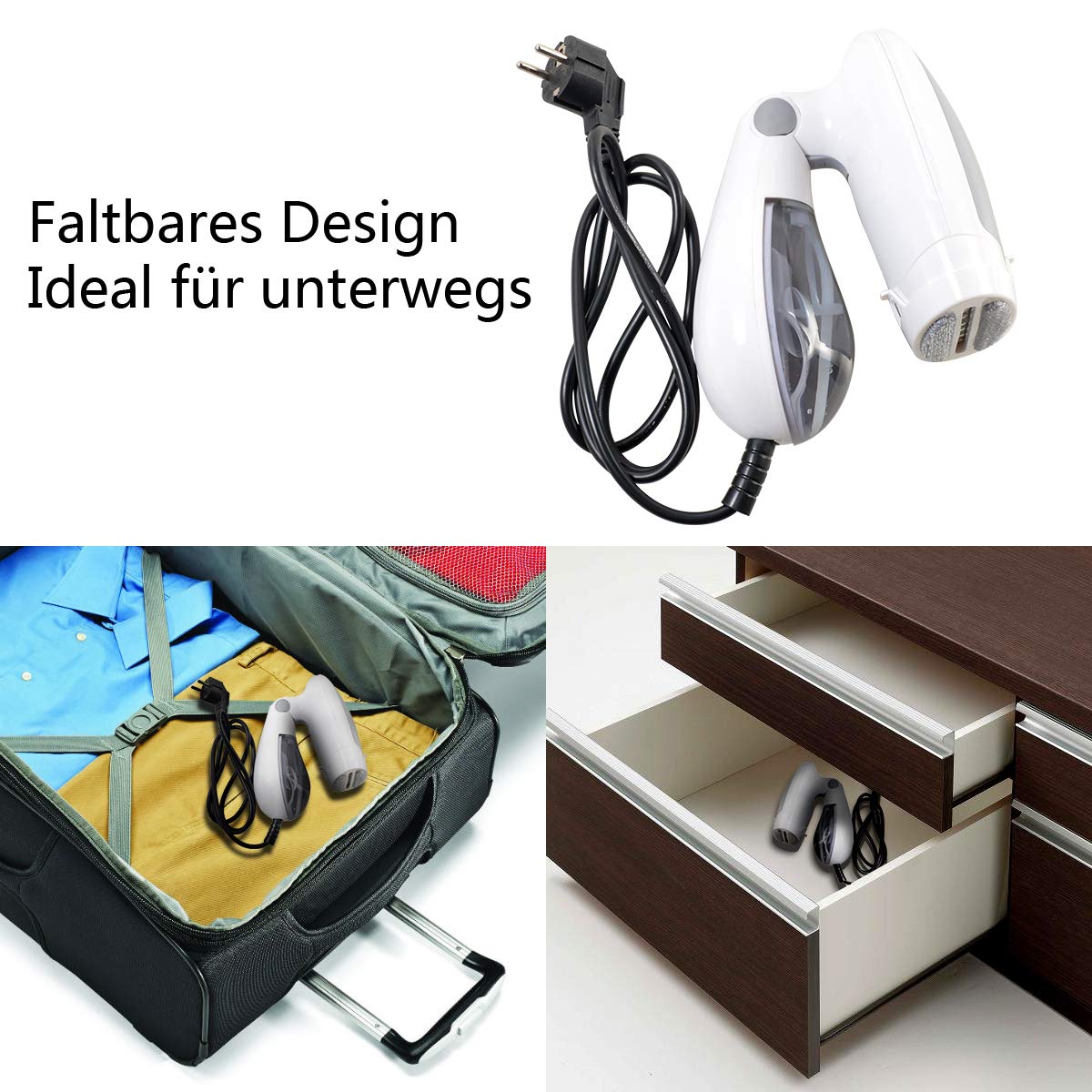 TEQStone Défroisseur Vapeur Voyage Portable, 1500W Fer à Repasser 25sec Chauffe Rapide de Supprime les rides et stérilise avec, Lissage Vertical/Horizontal Générateurs pour Maison et Voyage